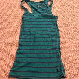 American Eagle Outfitters S green and purple/blue striped racerback